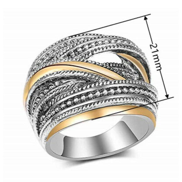 NEW Stamped 925 Silver Two tone ring - Picture 2 of 6